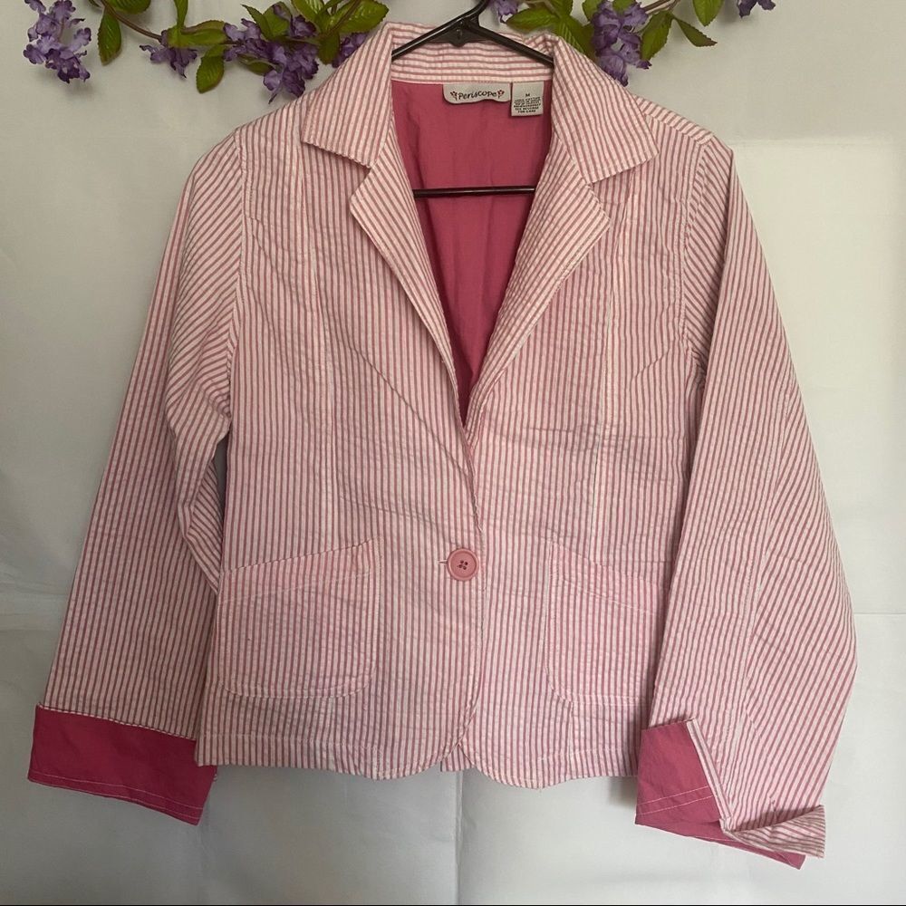 PERISCOPE Womans Pink White Pinstriped Jacket